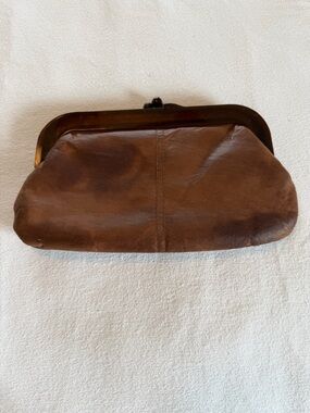 Vintage 60s 70s Sheepskin Leather Clutch Kiss Lock Frame  Thrashed Boho Retro